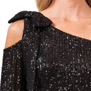 Cece Sequin Bow One-Shoulder Top Sz Xl